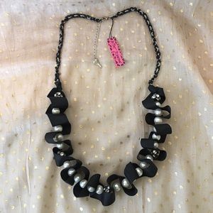 Betsey Johnson Black Ribbon and Pearl Necklace